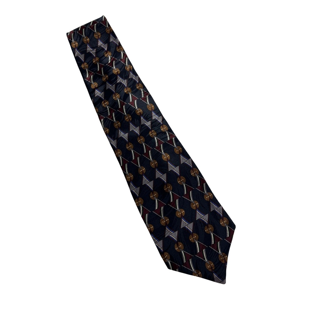William Marks Necktie Men OS Blue Geometric 100% Silk Abstract Professional A20